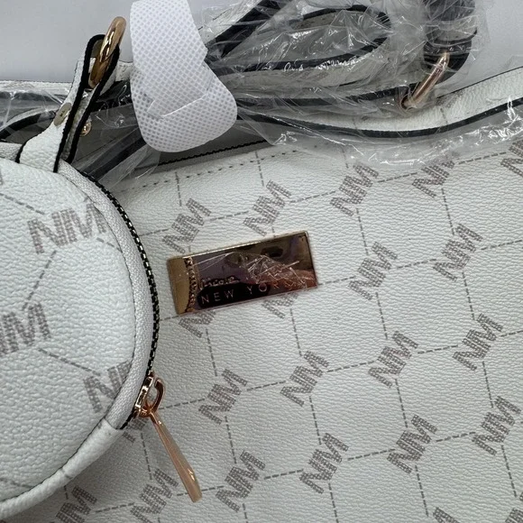 Nicole Miller Crossbody Bag Womens One Size Creme Bone Monogram Purse New - Picture 4 of 10